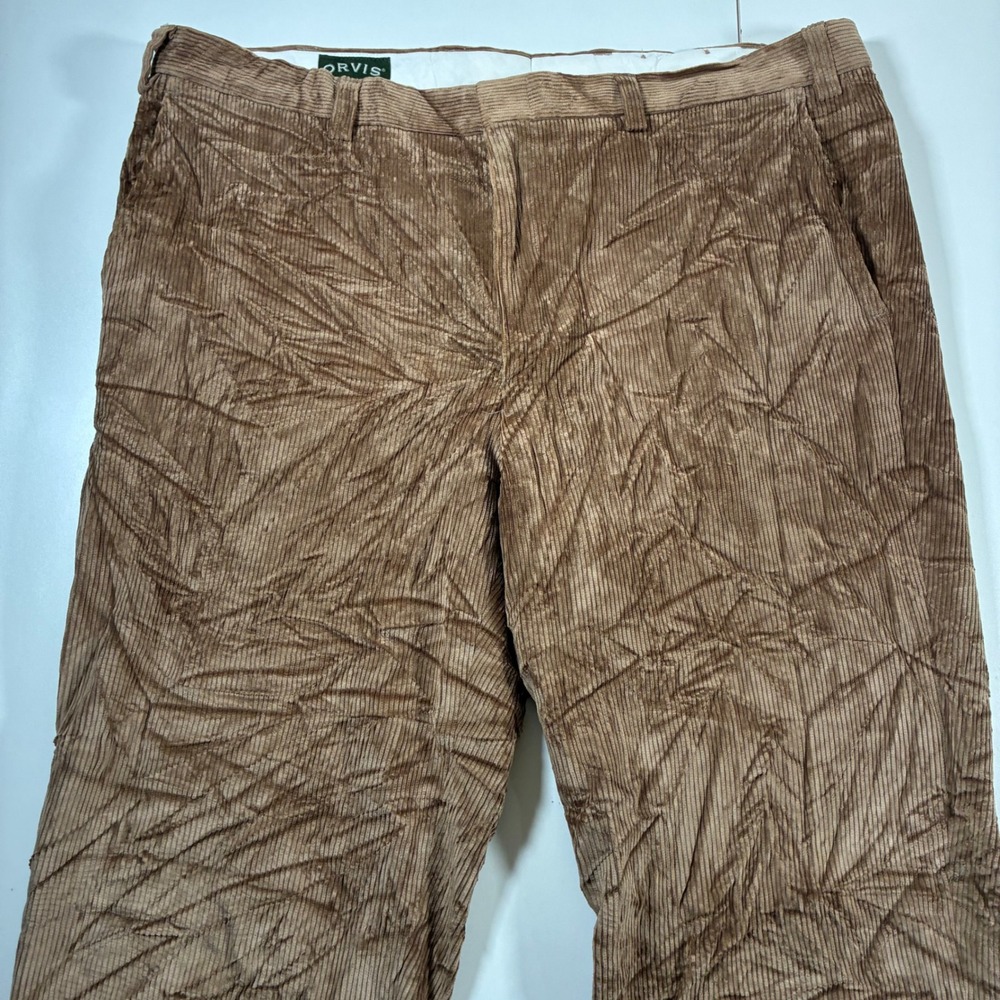Orvis Brisbane Moss Corduroy Pants 42x31 Brown Fabric Straight Leg Stretch Heavy